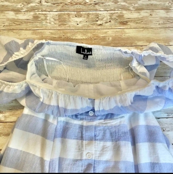 Lulus- Stripe Off/ On Shoulder button Down Dress-M - Picture 10 of 11